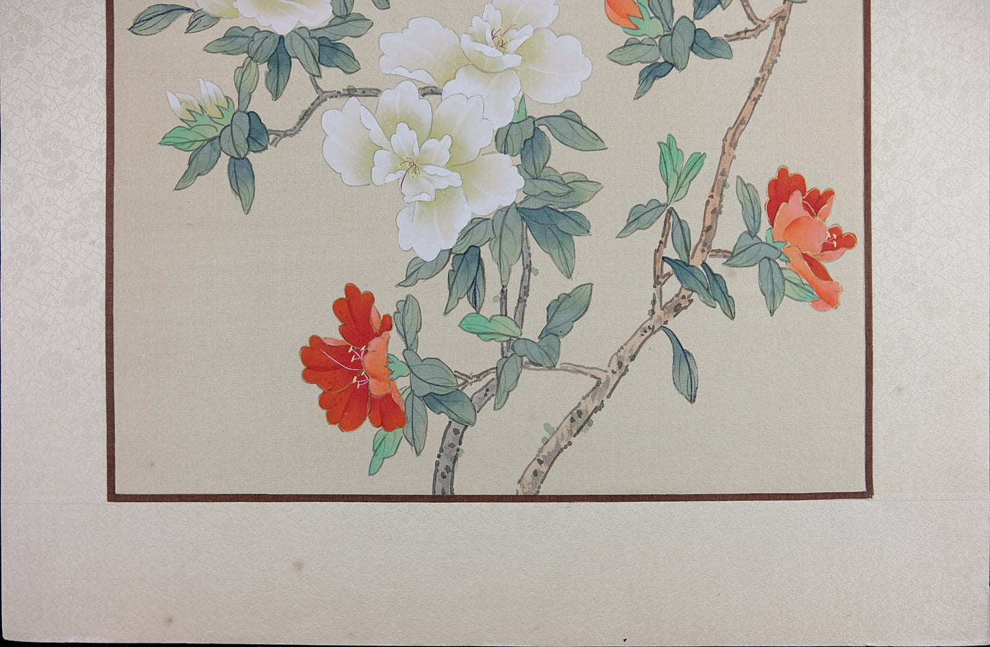 Vintage Asian Watercolor on Silk, VTG Oriental Painting, Butterflies and Flowers