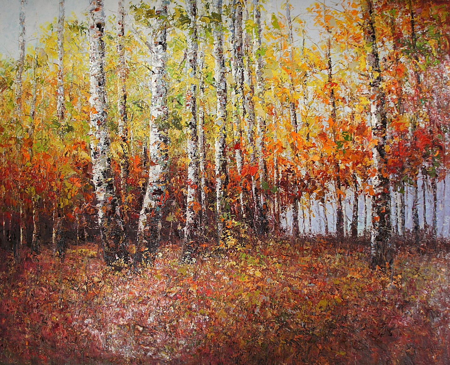 Fine Art Painting, Oil on Canvas, Autumn Forest Landsape, Rodrigo Signed Original Oil Painting on Canvas 48 x 60 inches, Heavy Texture