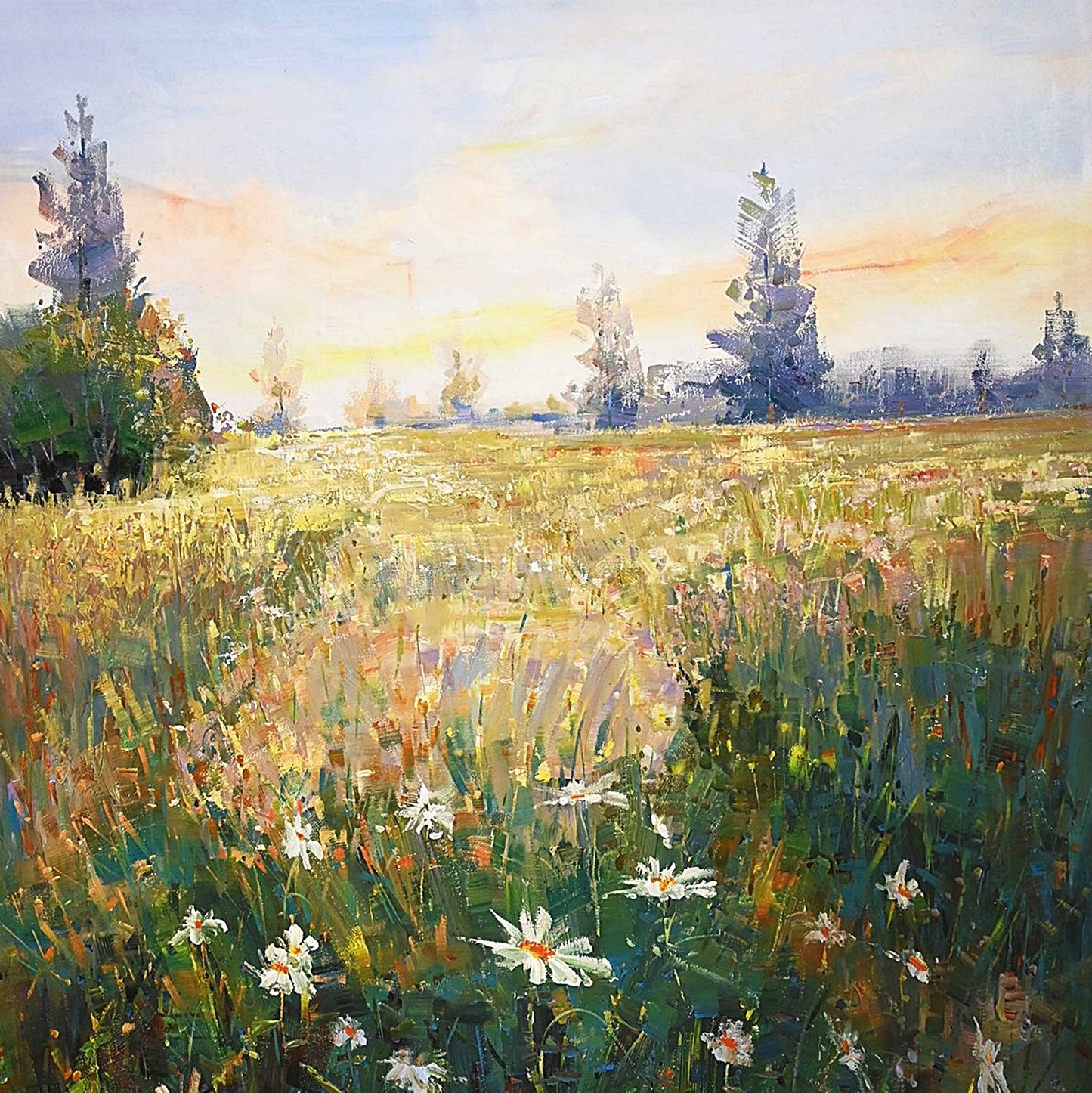 Fine Art Oil on Canvas, Morning Field Landscape, Signed by Tom Dinte Original Oil Painting on Canvas 60 x 48 inches