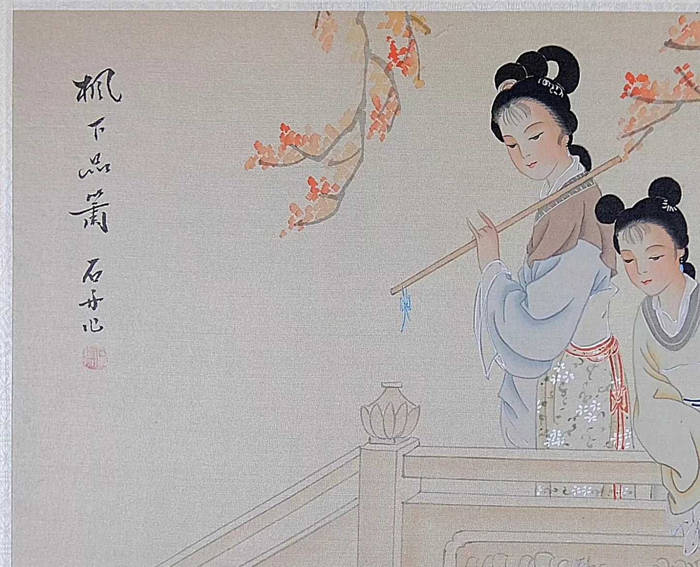 A Set of Oriental Painting, Asian Watercolor on Silk Paper, Old Chinese Noble Lady