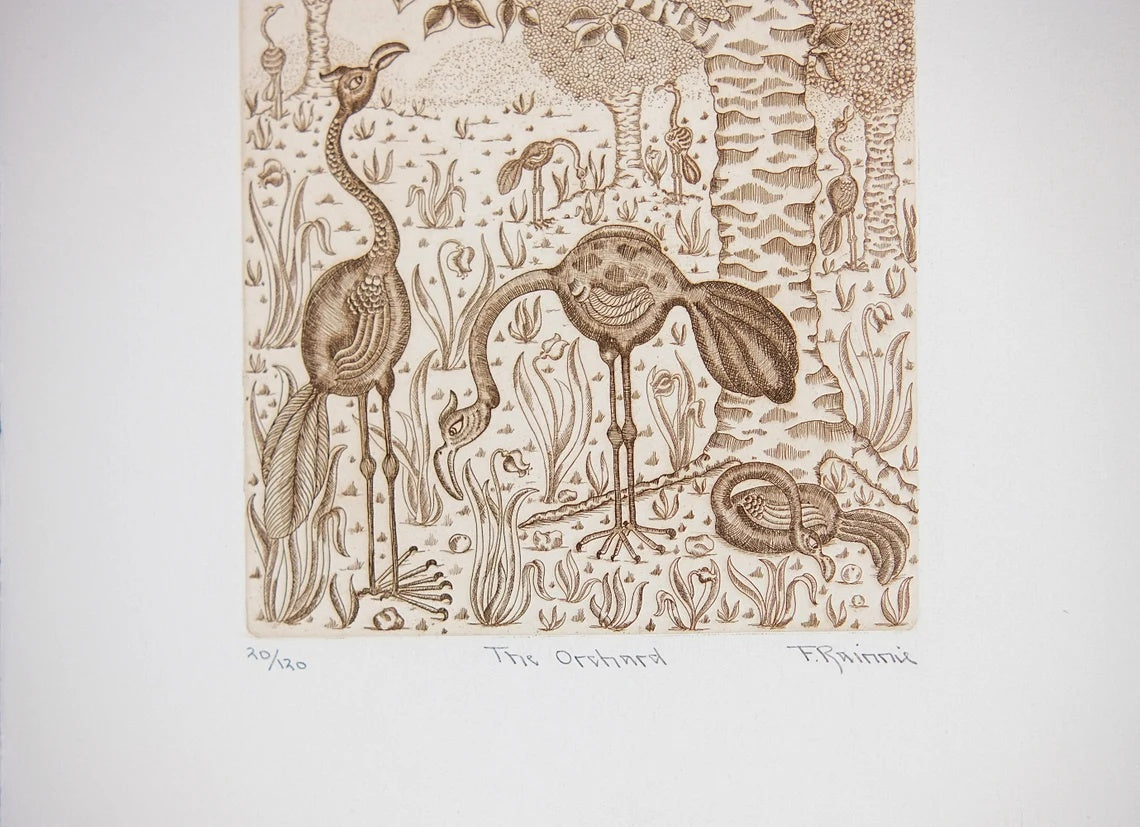 Vintage Etching by Felicity Rainnie 'The Orchard' Pencil Signed Limited Edition 120