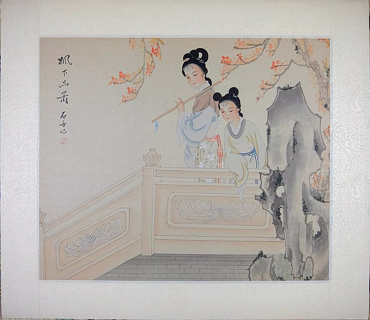 A Set of Oriental Painting, Asian Watercolor on Silk Paper, Old Chinese Noble Lady