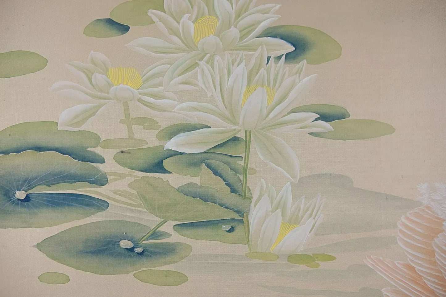Vintage Chinese Traditional Painting, Water Color on Silk, Swan Lotus Pond Scene