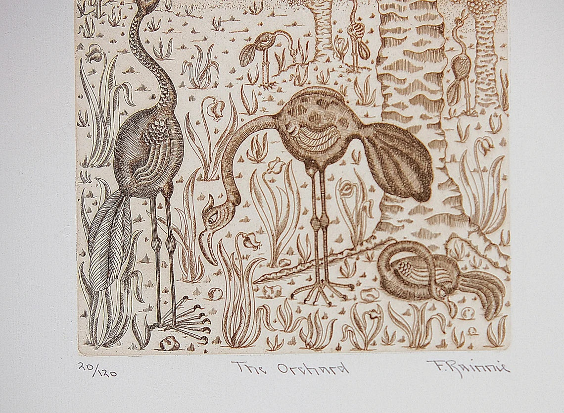 Vintage Etching by Felicity Rainnie 'The Orchard' Pencil Signed Limited Edition 120