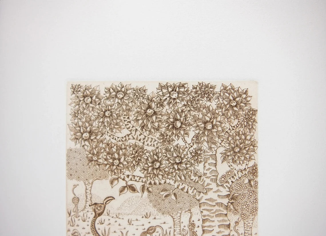 Vintage Etching by Felicity Rainnie 'The Orchard' Pencil Signed Limited Edition 120