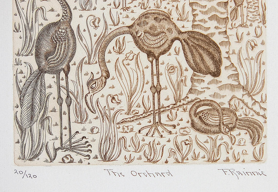 Vintage Etching by Felicity Rainnie 'The Orchard' Pencil Signed Limited Edition 120