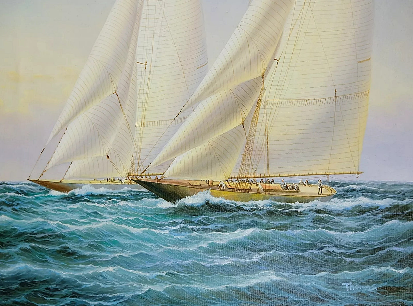 Signed by Thomas, Framed Oil Painting on Canvas, Gorgeous Sailboats Seascape, Memorable Gift, Wall Art
