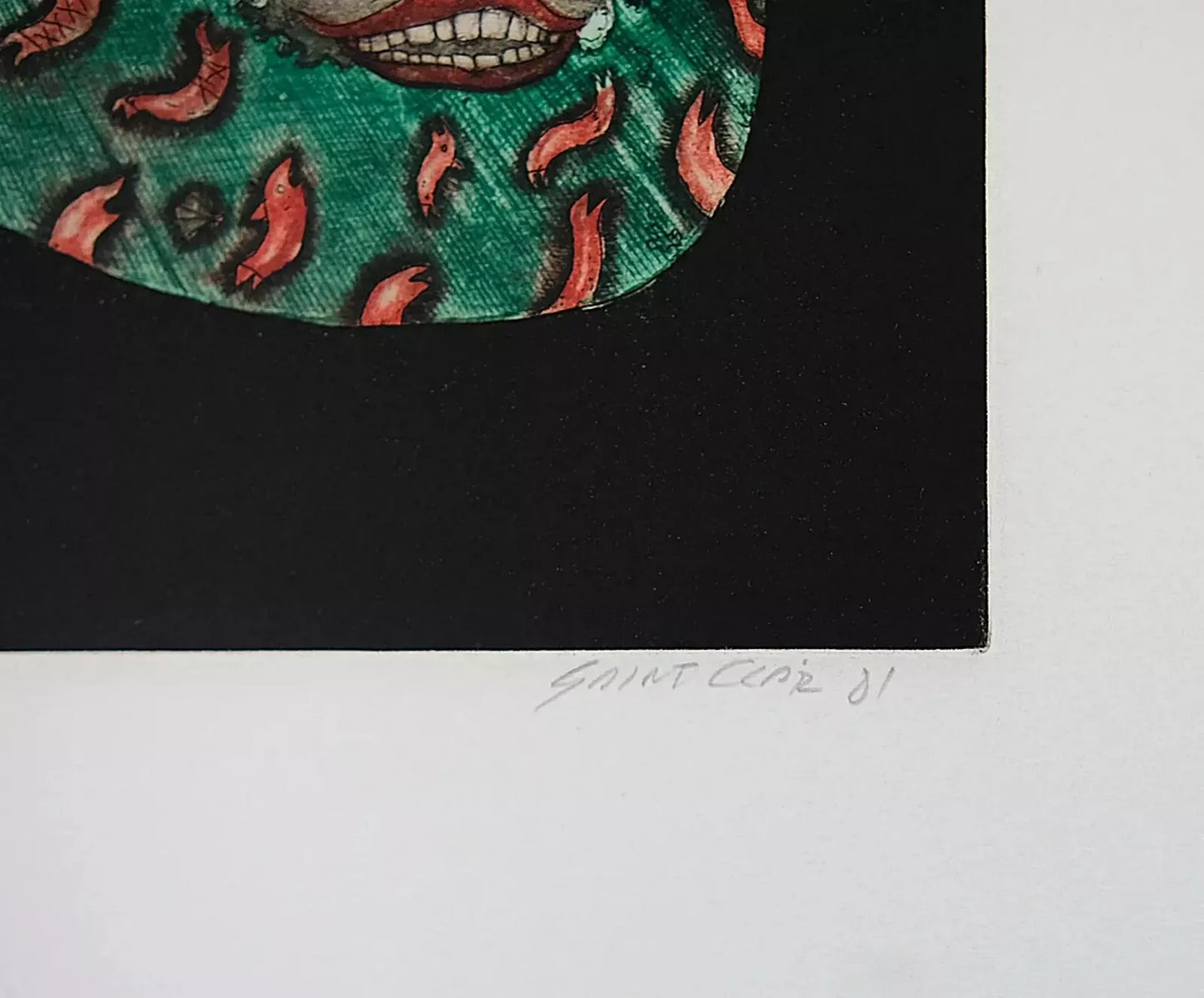 Vintage Etching Aquatint Print, Signed by Saint Clair Cemin, 1980s, Clown Mask