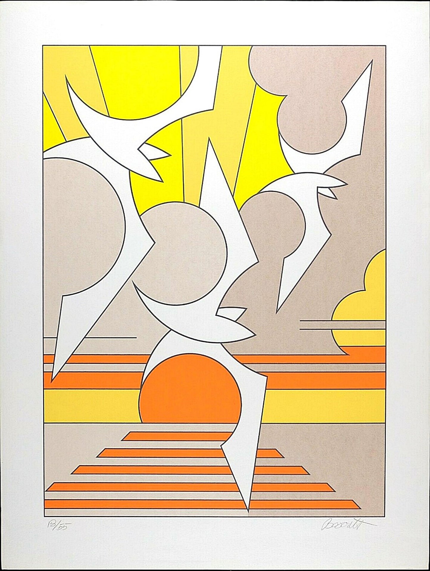 Vintage Abstract Serigraph, Signed by Barrett, VTG Modern Lithograph Print, Limited Edition 55