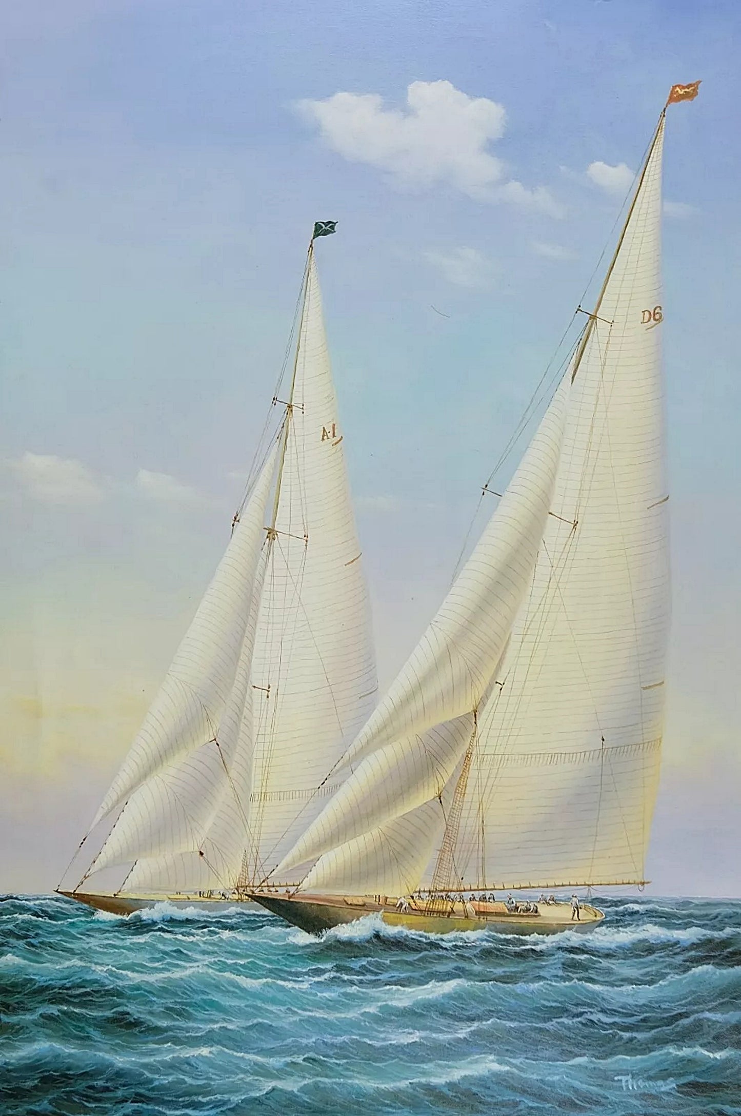 Signed by Thomas, Framed Oil Painting on Canvas, Gorgeous Sailboats Seascape, Memorable Gift, Wall Art