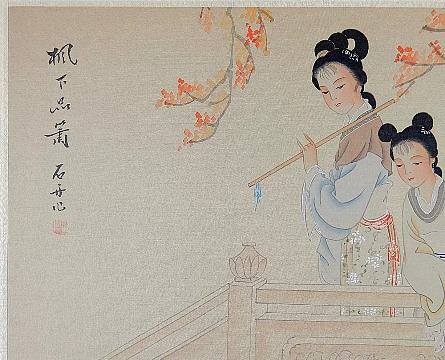 A Set of Oriental Painting, Asian Watercolor on Silk Paper, Old Chinese Noble Lady