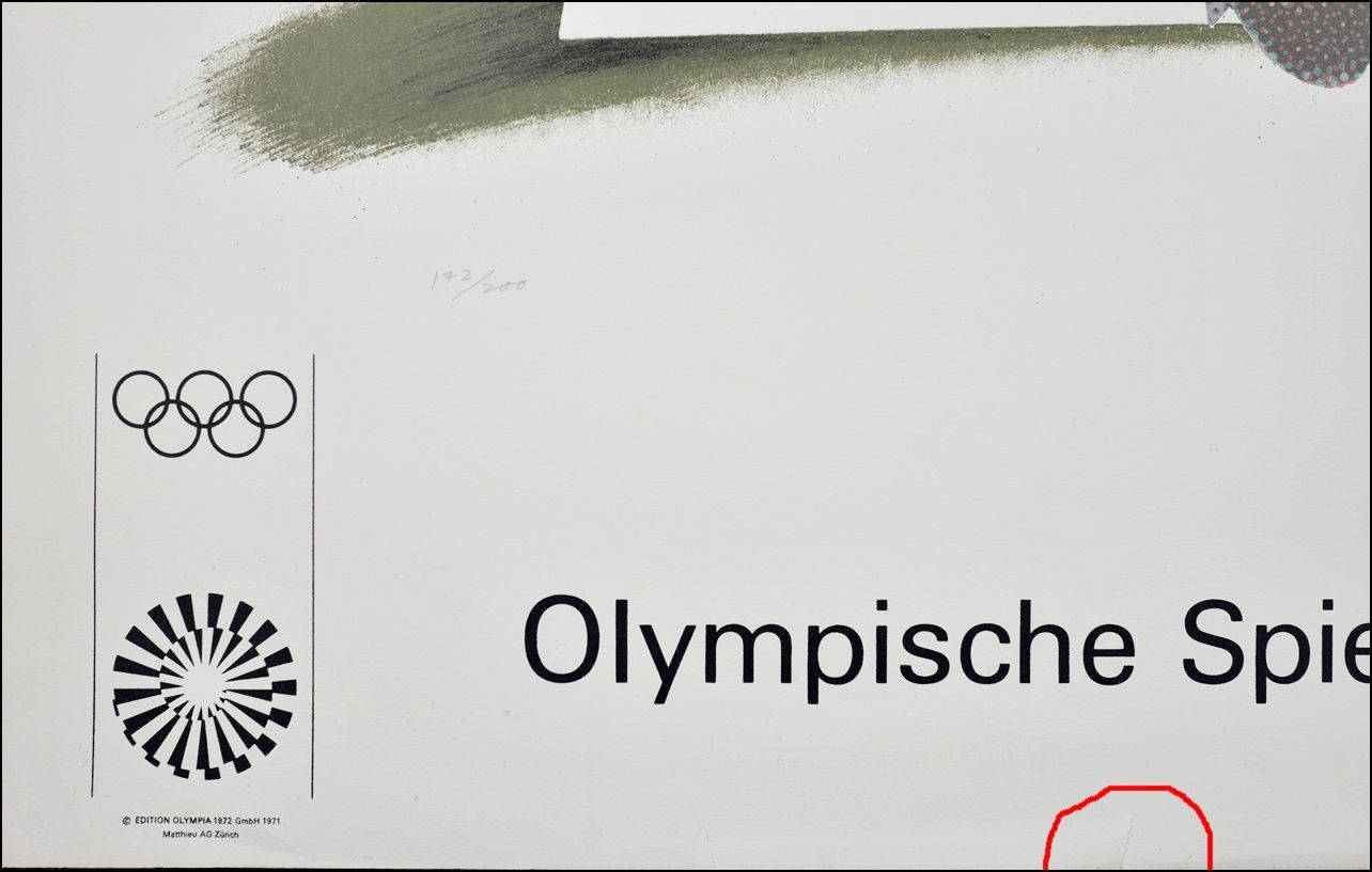 Vintage Etching Olympic Game Limited Edition,1972 Munich Games, Pencil Signed Peter Phillips, 27.5 x 43.5"