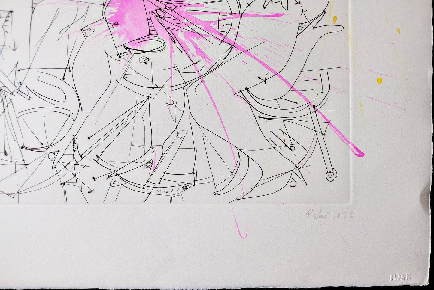 Vintage Abstract Print Hand-colored Etching, Limited Edition Number 99, 1976 Production