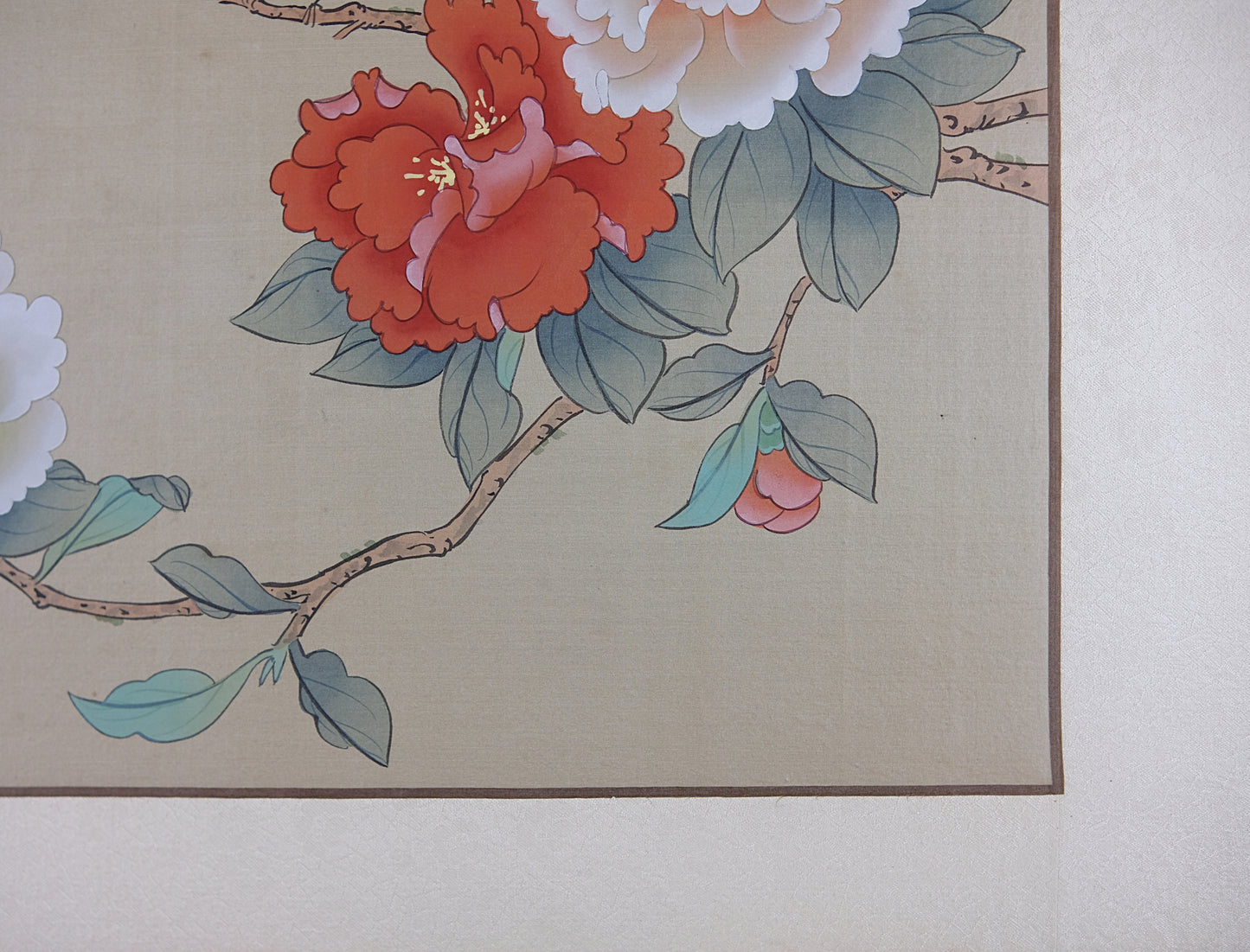 Vintage Oriental Painting, Asian Watercolor on Silk Paper, A little Blue Bird