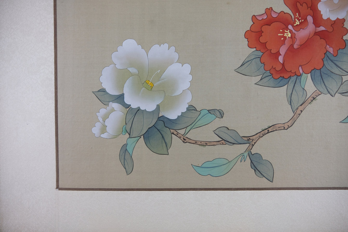 Vintage Oriental Painting, Asian Watercolor on Silk Paper, A little Blue Bird