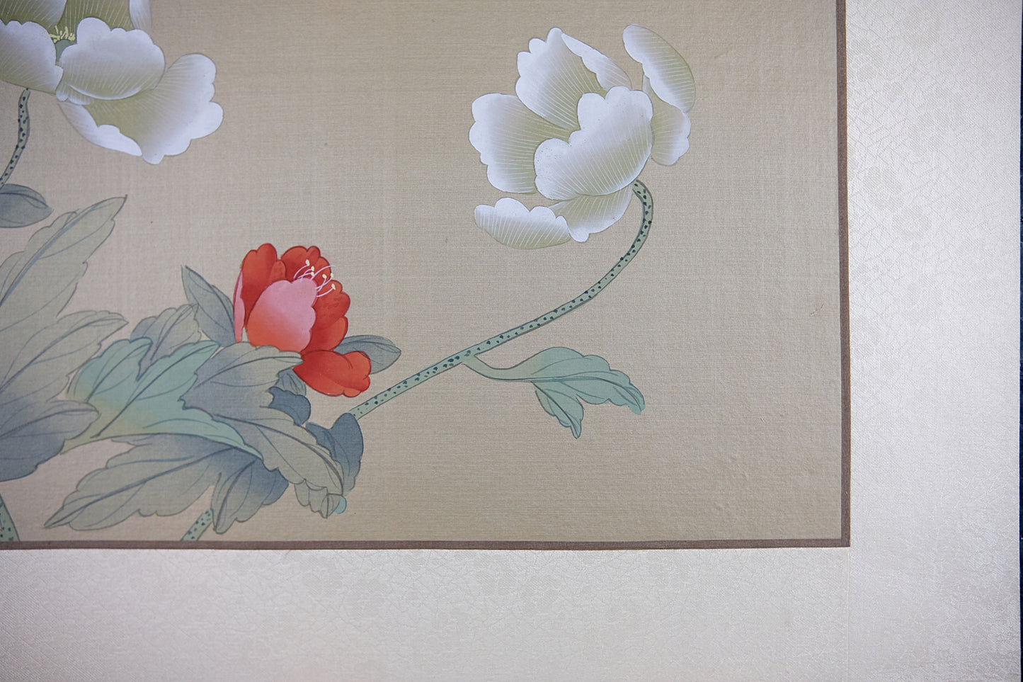 Vintage Oriental Painting, VTG Asian Painting on Silk Paper, Butterfly on Peony