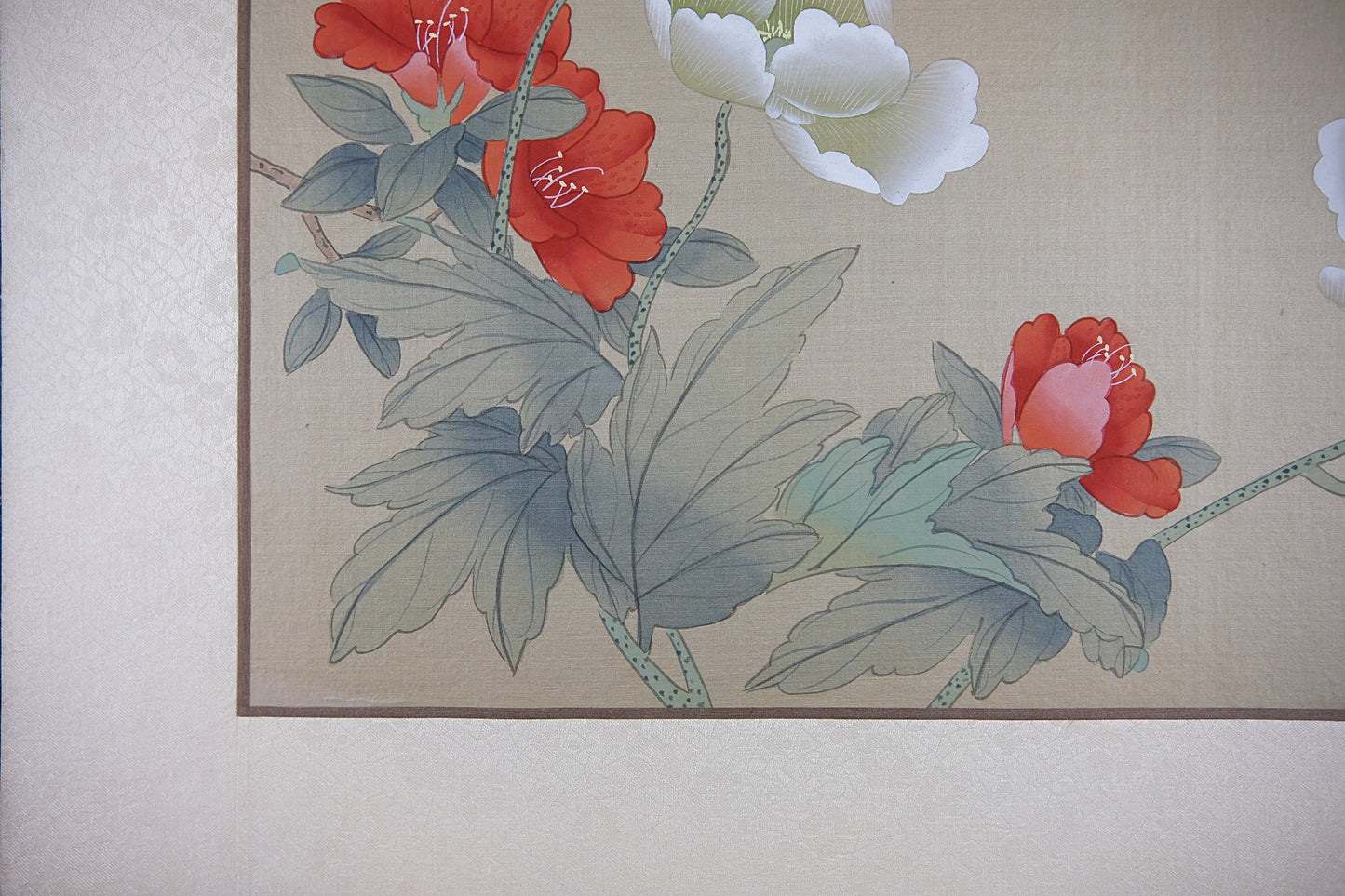 Vintage Oriental Painting, VTG Asian Painting on Silk Paper, Butterfly on Peony