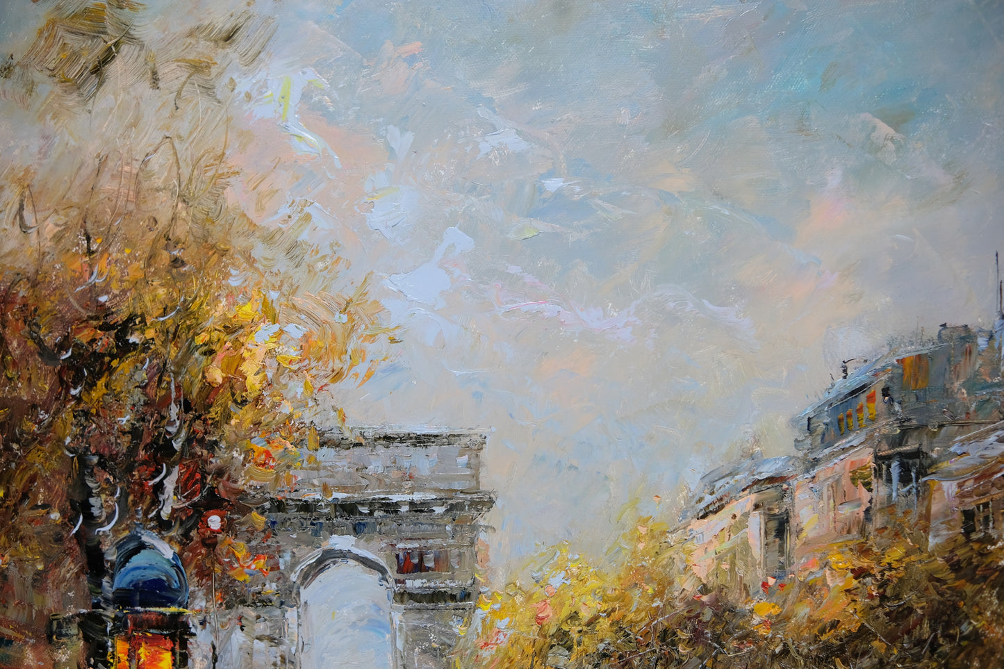 Gold Framed Oil Painting, Paris Arc de Triomphe View Cityscape, French Impressionism, Signed Сristof Vevers