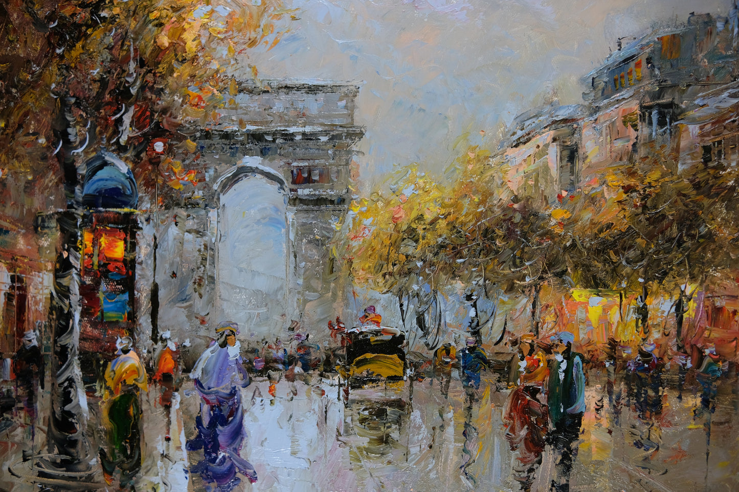 Gold Framed Oil Painting, Paris Arc de Triomphe View Cityscape, French Impressionism, Signed Сristof Vevers