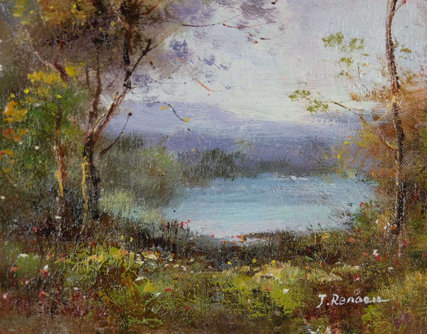 Luxury Gold Framed Lakeview Landscape Oil Painting, Impressionist, Signed by J Reneau, Memorable Gift, Beautiful Wall Art