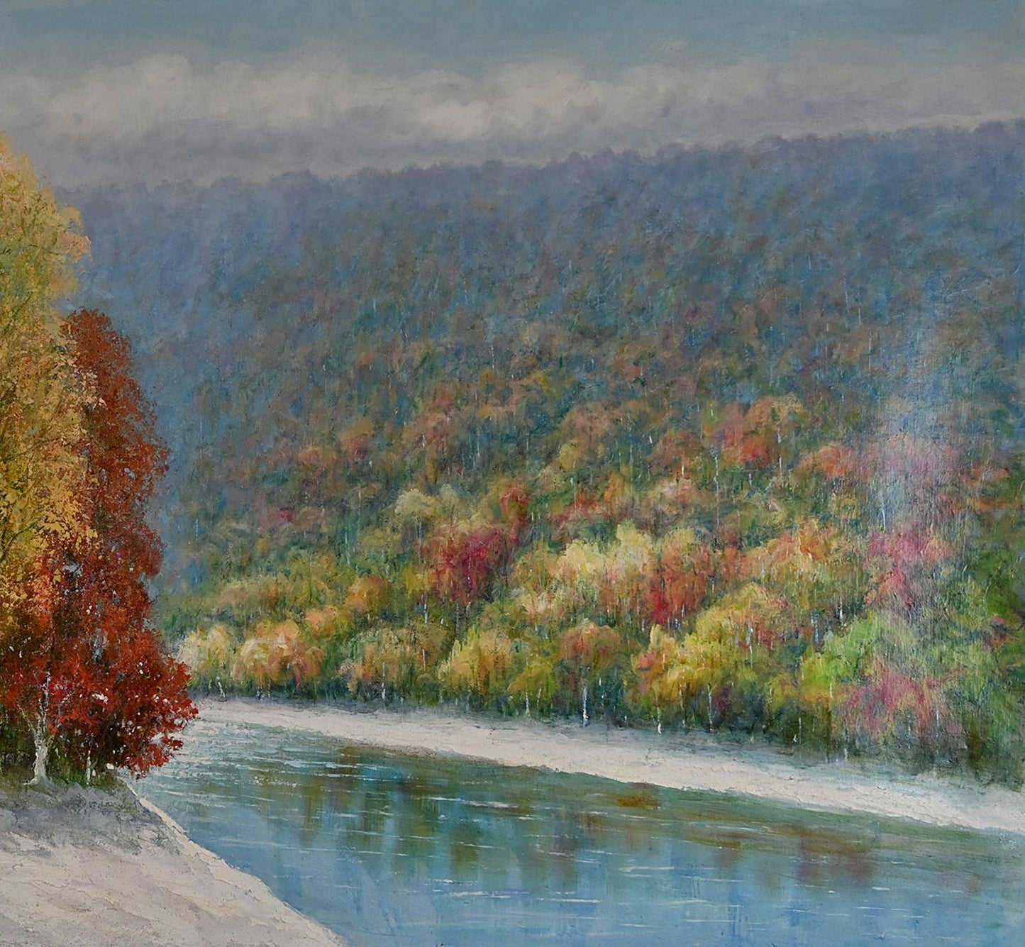 Korean Fine Art Oil Painting, Signed by Hyun Lee, Elegant Autumn Landscape, Korean Artist 36x60